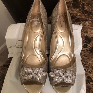 Silver & Gold Bling Brooch Kitten Heels
